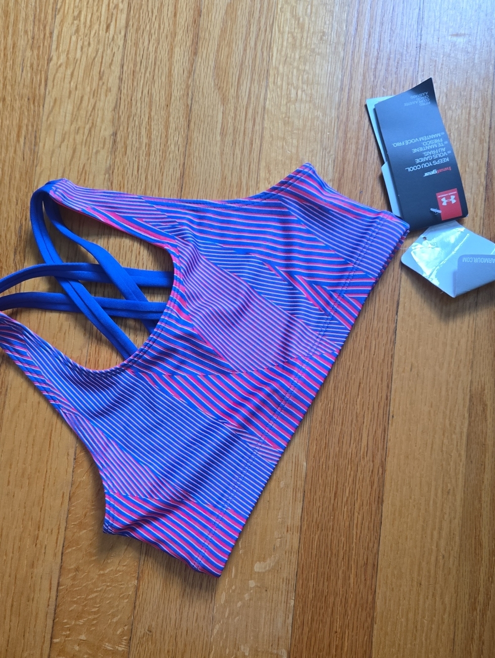 Under Armour Purple and Pink Striped Sports Bra with Strappy Back